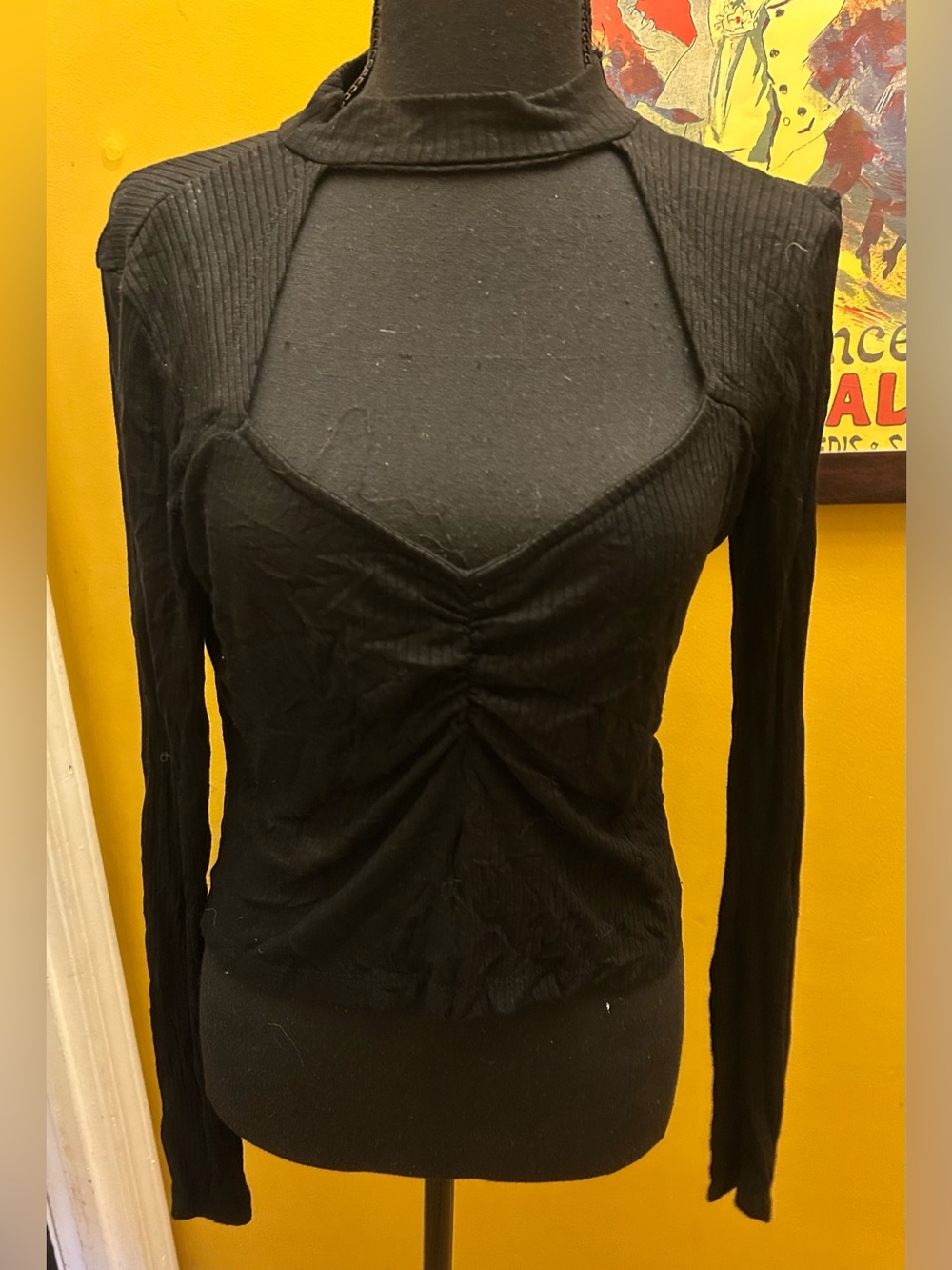 Almost Famous Black Ribbed Choker Sweetheart Top Size Large